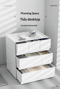Boîte de rangement en plastique multi-niveaux, anti-poussière, de type tiroir, pour cosmétiques et bijoux, au design simple et élégant, à combiner librement - Product Image 2