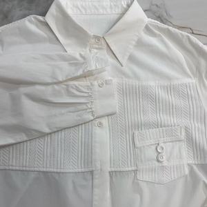 2025 Frühling Neuer Stil Koreanische Retro Damen Einfache Lockere Lässige Atmungsaktive Gewebte Einfarbig Gefärbte Bluse 100% Baumwolle - Product Image 5