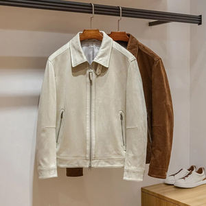 Veste bomber décontractée pour homme en velours chamois de style italien, col rabattu, 280g, logo sur le devant, coupe-vent - Product Image 1