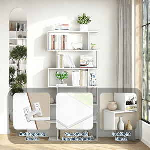 Modernes Holz-Bücherregal mit 5 Ebenen Geometrisches S-förmiges Bücherregal für Schlafzimmer - Product Image 4