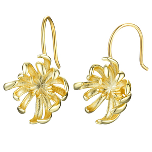Top elegante Flor de crisantemo cuelga los pendientes largos colgantes de gota 925 plata esterlina <span class=keywords><strong>18K</strong></span> chapado en oro joyería fina para mujeres - Product Image 5