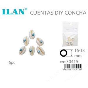 Perline di conchiglia Ilan 16-18 mm con occhio blu per la creazione di gioielli fai da te, 6 pezzi - Product Image 3