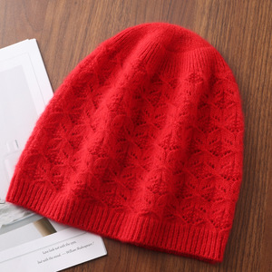 Lace Knit 100% Pure <strong>Wool</strong> Beanie Women's Thermal Ear Flap Slouchy Hat Openwork Winter <strong>Cap</strong> with All-Match Design OEM &amp; Wholesale - Product Image 3