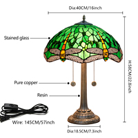 Lampe de table personnalisée de style Tiffany 16 pouces, lampe à LED en verre coloré antique faite à la main, libellule, alimentation secteur, lampe de lecture pour bureau et salon