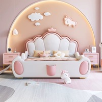 Mobilier de Chambre Moderne de Luxe Lits Capitonnés Doux Taille Queen Lit Double pour Enfants avec Toboggan Cadre Design Filles Rose Bleu Garçons