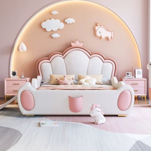 Muebles de Dormitorio Modernos de Lujo Camas Suaves Tapizadas Tamaño Queen <span class=keywords><strong>Cama</strong></span> <span class=keywords><strong>Doble</strong></span> para Niños <span class=keywords><strong>con</strong></span> Marco de Tobogán Diseño para Niñas en Rosa y Niños en Azul - Product Image 3