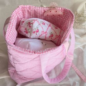 Bolsos de mano grandes de verano con estampado floral, bolsos de hombro de algodón acolchado personalizados de moda, bolsos de viaje y compras con lazo para mujer - Product Image 5