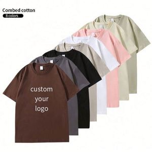 100% Combed Cotton Heavy Weight Unisex Short Sleeve Casual <b>T</b>-Shirts Blank Logo Solid Pattern Neck Design Men's Women's Style - Product Image 1