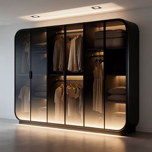 ตู้เสื้อผ้าหรูหราสไตล์อิตาเลียนทันสมัยยอดขายสูงสุดปี 2026 พร้อมประตูกระจก สำหรับ<span class=keywords><strong>บ้าน</strong></span> โรงแรม ชุดห้องนอน เฟอร์นิเจอร์ตู้เสื้อผ้าระดับ 5 ดาว - Product Image 1