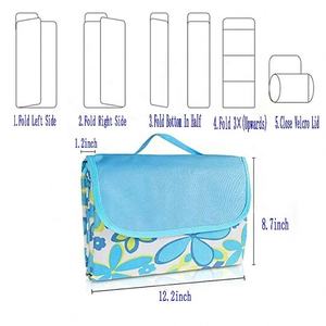 Wholesale Eco-Friendly Extra Large Portable Blue Plaid Fringe Picnic <b>Mat</b> Vintage Boho Style Washable Waterproof for Outdoor Use - Product Image 3