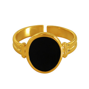 European Style <b>Titanium</b> Steel <b>Ring</b> Gold Black Water Drop Shape Bezel Setting Open Adjustable Unisex Jewelry Gift - Product Image 5