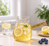 Pichet à café en verre borosilicate résistant à la chaleur avec poignée latérale en pierre concassée dorée et bec en V, pour servir thé et boissons froides, idéal pour la maison et le café