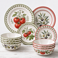 Service de table moderne de luxe en mélamine effet tomate et olive italiennes, résistant aux rayures, écologique, sans BPA, compatible lave-vaisselle