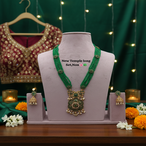 Traditional Gold Plated Crystal Long Necklace Jewellery <b>Set</b> with Green Earrings for Women & Girls-Wedding & Party Occasions - Product Image 2