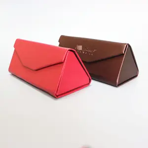 Wholesale high grade sunglasses case box folding PU leather eyeglasses case box eye optical case with cloth and pouch