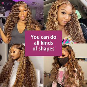 200 Density Highlight Deep Wave Lace Front Ladies Wigs Human Hair Pre Plucked Color Glueless Water Wave Curly Lace Frontal Wigs