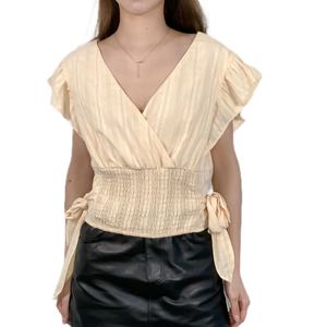 Haut sexy à manches courtes et col en V pour femme, nouvelle mode, taille élastique, OEM - Product Image 1