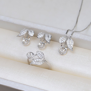 Pendentif en argent S925 en forme de feuille, boucles d'oreilles pour femmes, accessoire de bricolage, ensemble de bijoux, support creux pour perles, 8-9 pièces, tendance 1826 - Product Image 1