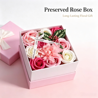 Boîte Cadeau Carrée de Roses Éternelles en Gros – Arrangement Floral de Roses Véritables pour Anniversaires, Fêtes et Souvenirs