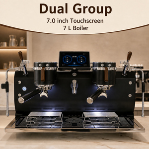Machine à expresso professionnelle double chaudière 7 L, écran tactile 7 pouces, 5600 W, noire, AT2-2 pour cafés, deux groupes avec commandes à palette - Product Image 4