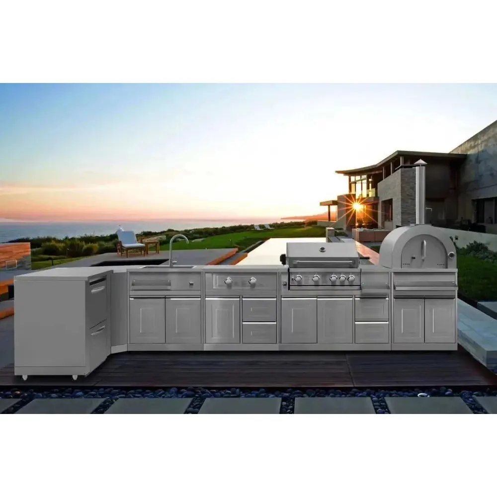 2022 Vermont New L Shaped BBQ Grill Outdoor Kitchen Stainless Steel 304 Outdoor Kitchen Cabinet