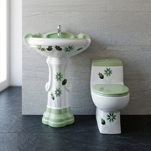 Toilette monobloc colorée de qualité supérieure avec ensemble de lavabo sur pied articles sanitaires en porcelaine salle de bain WC et lavabo combiné - Product Image 5