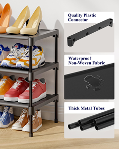 Étagère à chaussures à 3 niveaux, étagère à chaussures en tissu non tissé, organiseur de chaussures pour placard, entrée - Product Image 4