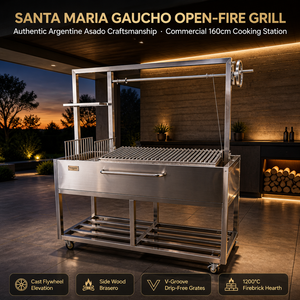 <span class=keywords><strong>Barbecue</strong></span> au charbon de bois argentin Santa Maria en acier inoxydable avec <span class=keywords><strong>brasero</strong></span> latéral, chariot multifonctionnel, cuisine extérieure professionnelle - Product Image 1