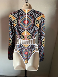 Monokini de manga larga con tiras geométricas y recortes, diseño personalizado ODM OEM, para el Carnaval de Trinidad, traje de baño <span class=keywords><strong>al</strong></span> por mayor para proveedores. - Product Image 3