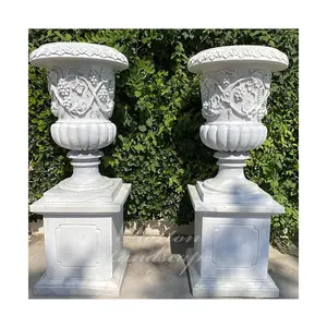 großhandel garten dekorativ hohe qualität stein schnitzerei blumentopf skulptur große weiße marmor-blumentöpfe statue