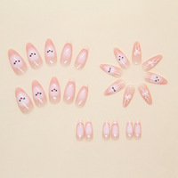 Prix de gros de haute qualité rose français longues pointes motif de dessin animé de chat mignon et impression d'arc sur les ongles Peel and Stick Nails