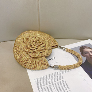 Sac à main élégant en lin tissé à la main, motif floral pastoral, style pique-nique, décontracté, simple, pour l'été, petit format, pour pièces de monnaie et rouge à lèvres, Tanjing - Product Image 4