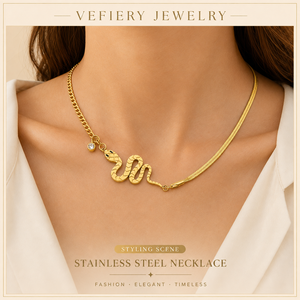 Collier tendance en acier titane couleur or avec connecteur serpent et chaîne mixte - Product Image 2
