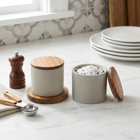 Boîte à sel de l'Himalaya en céramique Kasa Wood avec couvercle et cuillère, récipient de rangement naturel pour le sucre, les épices ou le café