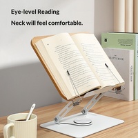 Support de lecture rotatif en métal à grain de bois, support de bureau multifonctionnel pour livres et tablettes