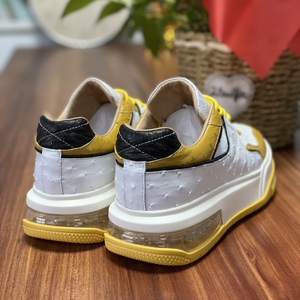 Zapatillas Deportivas Unisex de Cuero de Avestruz Sudafricano, Estilo Retro con Bloques de Color, Zapatos Casuales con Suela de TPR con Amortiguación de Aire, Cuero Exótico Auténtico - Product Image 5