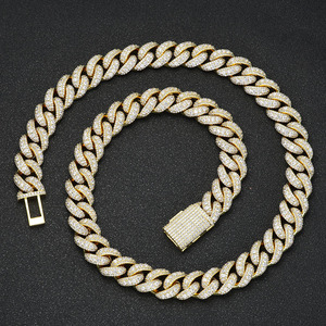 Bijoux Hip Hop pour hommes 15mm 3 rangées de diamants glacés chaîne cubaine collier plaqué or blanc chaîne à maillons cubains <span class=keywords><strong>Miami</strong></span> - Product Image 2