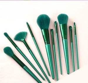 Pinceaux de maquillage FENGFLY, pinceaux synthétiques de qualité supérieure, fond de teint, poudre, anticernes, ombres à paupières, ensemble de 10 pinceaux, kit de pinceaux de maquillage verts - Product Image 1