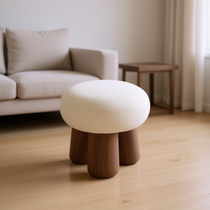 Taburete de Madera de Nogal con Cojín de Felpa, Mueble para el Hogar, Otomana para Sala de Estar, Diseño Minimalista, Estilo Moderno - Product Image 2