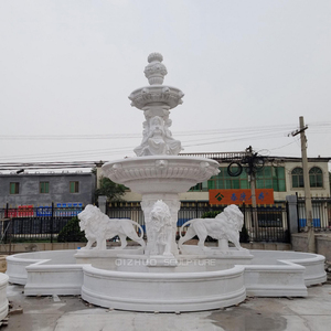 Fuente de mármol blanco de piedra natural tallada a mano para exteriores de jardín grande de lujo con estatua de Animal León - Product Image 2
