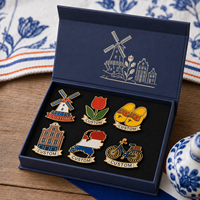 Groothandel op maat gemaakte Nederlandse symbool emaille pin cadeaudoos windmolen tulp revers pin toeristische souvenir nationale dag badge cadeauset