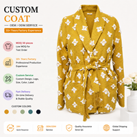 Manteau tissé jaune moutarde pour femme avec broderie Argyle, ceinture à nouer, revers, style décontracté 3D pour l'automne, idéal pour le bureau