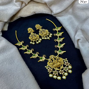 Unique Traditional Tempal Necklace <b>Jewellery</b> <b>Set</b> With Matching Earrings For Women And <b>Girls</b> By Exporters - Product Image 2