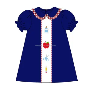 Puresun gaun panjang simpul Prancis, gaun butik pakaian anak-anak musim panas ke sekolah untuk bayi perempuan