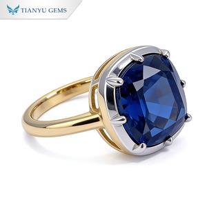 TIANYU GEMS Custom10K14K18K Private Custom <b>Cushion</b> Cut Lab Blue Sapphire Solitaire Ring Two Tone Gold Bezel Setting Custom <b>Big</b> - Product Image 3