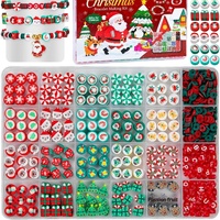Kit de Fabricación de Pulseras Navideñas DIY, Cuentas de Arcilla Polimérica, Set de Cuentas de Árbol de Navidad, Muñeco de Nieve y Santa Claus para Niños, Manualidades de Joyería Navideña