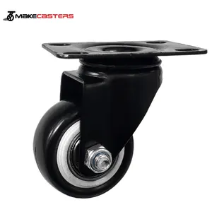 Jianli roulettes pivotantes avec frein en plastique PVC 1.5 2 2.5 pouces 50mm noir pour meubles, roue à roulettes universelle