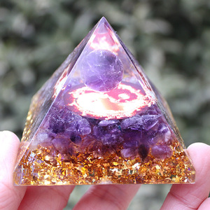<b>Crystal</b> <b>Chip</b> Pyramid Amethyst Flame Tai Chi Resin Epoxy Home Decoration Desktop Ornament - Product Image 3