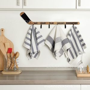 Wooden Hockey Stick Wall Mounted Coat Rack With <b>Hooks</b> For Kitchen Towel Storage - Product Image 1
