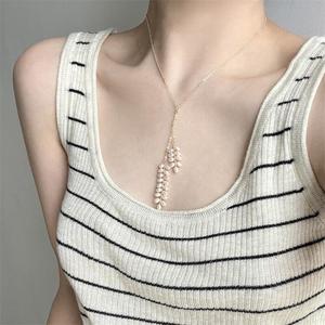 สร้อยคอเงินแท้ S925 ประดับมุกธรรมชาติทรงน้ำเต้า ดีไซน์ใหม่ งานฝีมือเคลือบทอง K คุณภาพสูง อเนกประสงค์ ทันสมัย-แพลตตินัม - Product Image 2